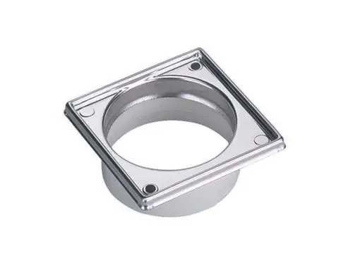 Dallmer Aufsatzrahmen mit quadratischer Metallform und rundem Innenausschnitt, geeignet für Integration in Entwässerungssysteme.
