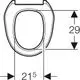 Zeichnung eines Toilettensitzrings von Geberit mit Maßangaben. Der Ring hat eine ovale Form und zeigt die Konturen sowie Abmessungen in einer schematischen Darstellung.