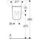Geberit-Halbsäule in Weiß, technische Zeichnung mit Maßangaben und Detailansichten, für die Integration in Sanitärinstallationen.