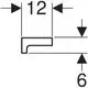 Schematische Darstellung eines Wandregals mit einem seitlichen L-Profil, gefertigt aus einem Material von Geberit, mit spezifischen Maßen für die Montage.