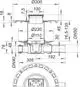 Schematische Darstellung eines Dallmer Bodenablaufs mit verschiedenen Durchmessern und Maßen für Rohranschlüsse, sichtbar in Zeichnung.