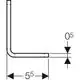 Geberit Montagewinkel mit einem rechten Winkel und zwei Auslässen. Die Abbildung zeigt eine schematische Zeichnung mit Maßen für Montageanwendungen.