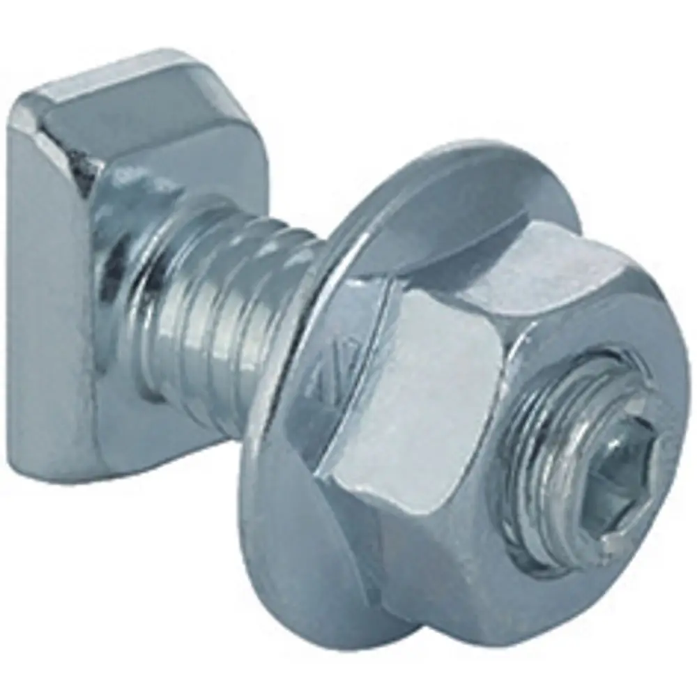 Geberit-Bolzen mit einer quadratischen Kopf- und Gewindeverbindung, ausgestattet mit einer Sechskantmutter, gefertigt aus Metall in einer verchromten Oberfläche.