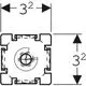 GIS Fußstütze für Wannenverkleidung, schematische Darstellung mit Maßangaben und Konturen, möglicherweise von Geberit.