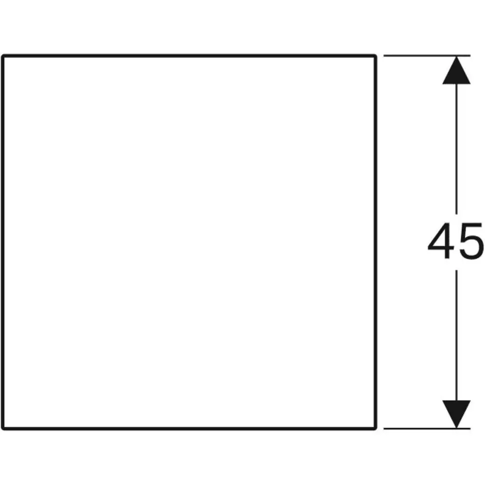 Weiße Glasablage von Geberit mit quadratischem Design, dargestellt in einem einfachen Rahmen ohne zusätzliche Beschriftungen oder Details.