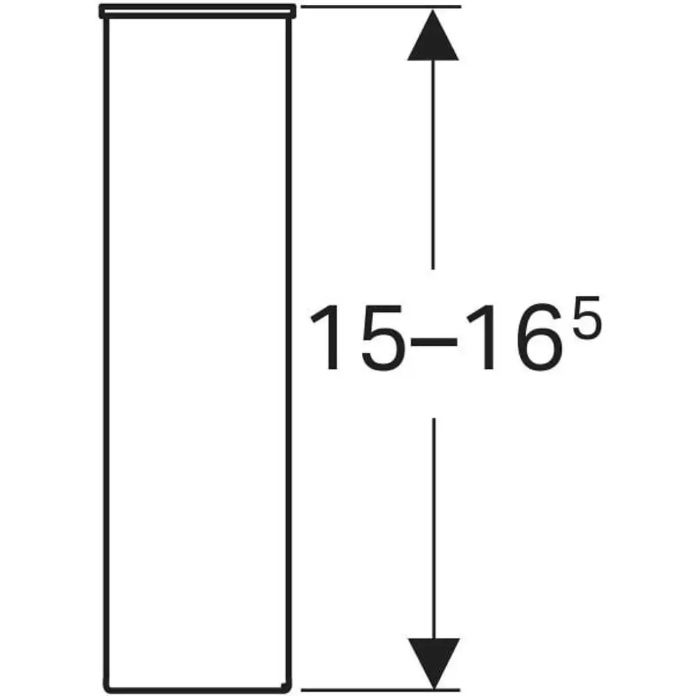 Vertikales, verchromtes Standgerät von Geberit mit einer Höhe, die zwischen 15 und 16 Einheiten variiert. Einfaches, minimalistisches Design ohne weitere Details.