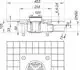 Dallmer Bodenablauf mit quadratischer Form, Sicht auf die Oberseite und die seitlichen Anschlüsse, inklusive technischer Maße und Details wie DN 50 und Neigungswinkel.