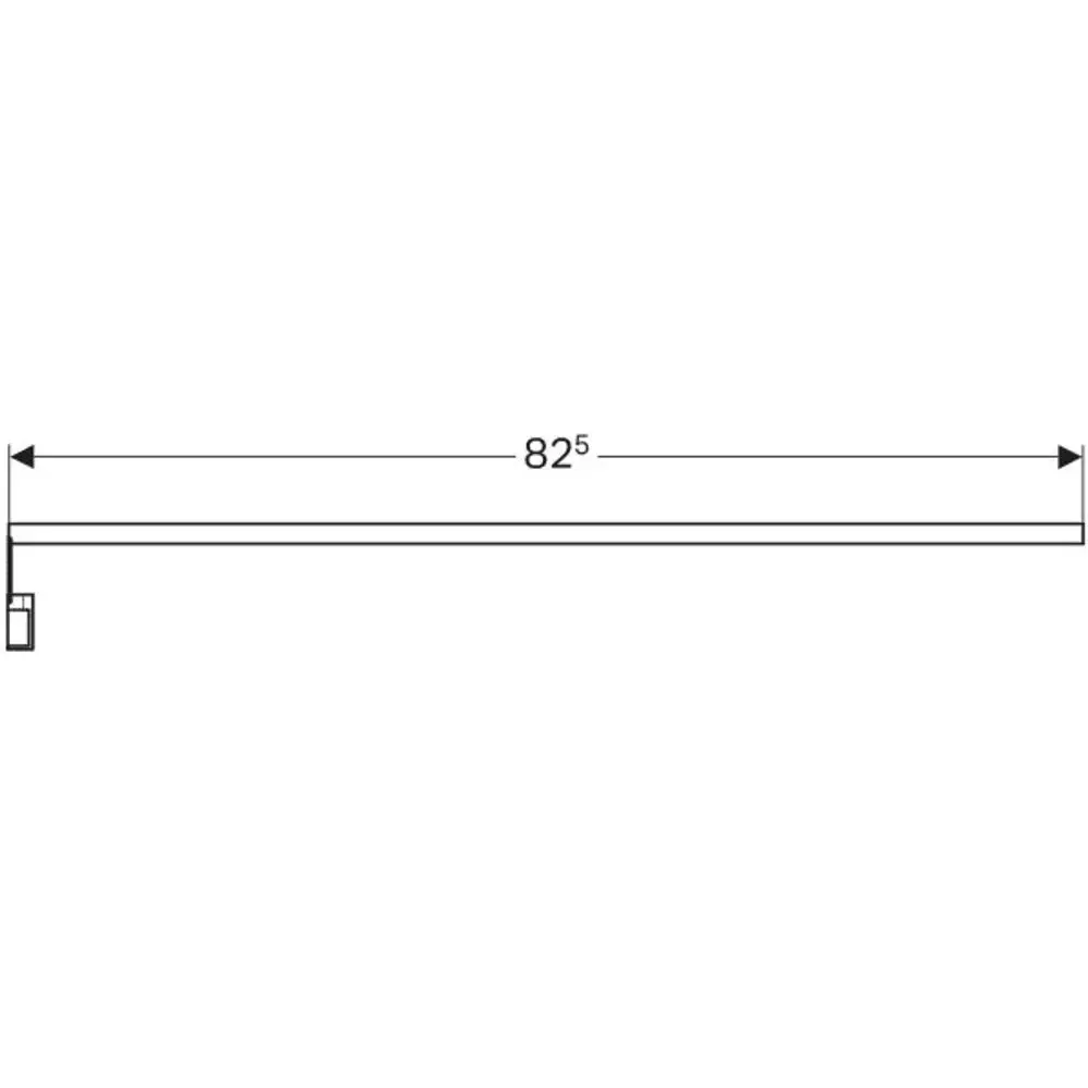 Geberit Lichtleiste für Innenschublade, schematische Darstellung mit Länge und Befestigungshinweis, einfache und klare Linienführung.