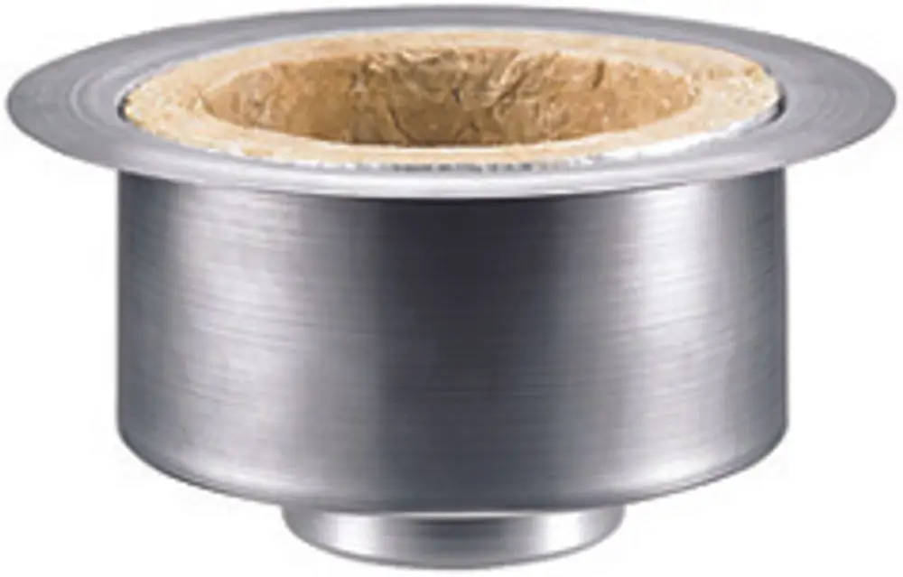 Metallisches Brandschutzelement von Dallmer mit runder Form und innerer Auskleidung, für Installationen geeignet.