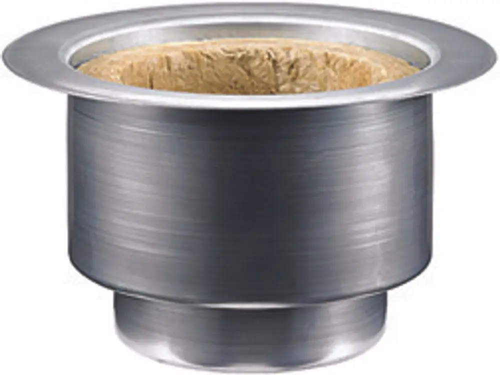 Dallmer Brandschutzelement aus Edelstahl in zylindrischer Form, mit einem inneren Einsatz, montierbar in einer Öffnung für Brandschutzanwendungen.