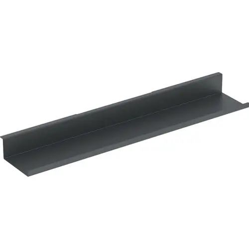 Schwarze Wandablage von Geberit, flach und rechteckig, mit zwei seitlichen Kanten. Ideal zum Ablagen von Gegenständen in verschiedenen Räumen.