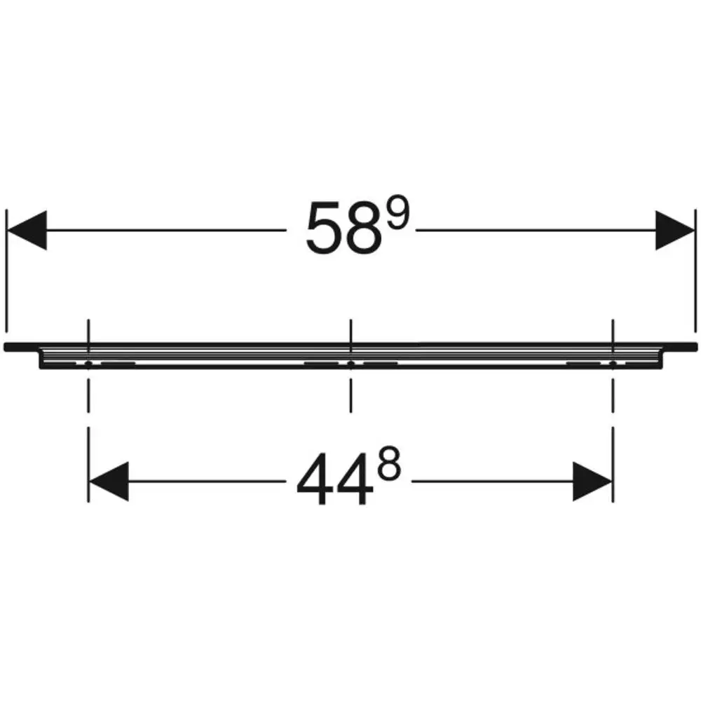 Geberit-Wandgriff in linearer Form, dargestellt in einer technischen Zeichnung mit Maßangaben für Breite und Höhe.