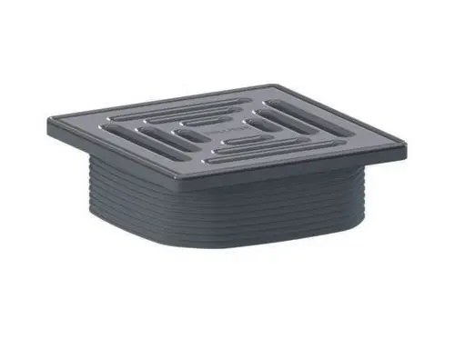 Dallmer Produkt mit quadratischer Abdeckung und Rillenmuster, geeignet für Ablauf- oder Entwässerungssysteme.