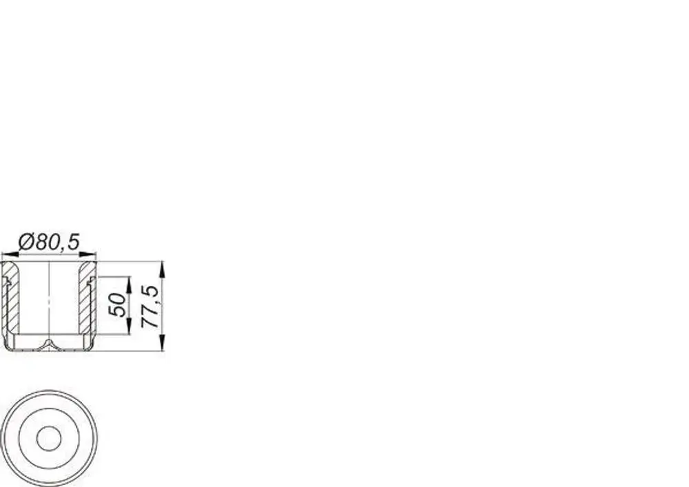 Zylinderförmiger Dallmer-Geruchsverschluss mit einem Durchmesser von 80,5 mm und einer Höhe von 77,5 mm, mit einfacher, klaren Bauform und transparentem Deckel.