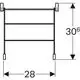 Geberit Klapprost mit zwei oberen Stangen. Die Konstruktion zeigt eine schematische Darstellung mit Abmessungen und einem stabilen Design. Ideal für Ausgussbecken.