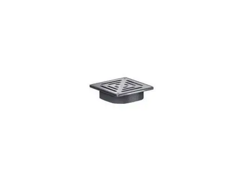Dallmer Ablaufgitter in quadratischer Form mit geprägtem Muster zur Wasserableitung. Das Produkt ist in einem schlichten, funktionalen Design gehalten.