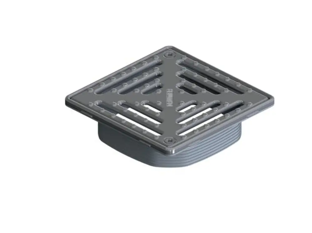 Dallmer Abdeckung für einen Ablauf, rechteckig mit rutschfestem Design und mehreren Ablauföffnungen, aus robustem Material gefertigt.