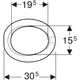 Ovaler WC-Sitzring von Geberit ohne Deckel, aufliegend, in rot. Zeichnung zeigt Maße von 30 cm Breite und 19 cm Länge.