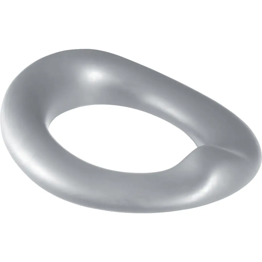 Grau gefärbter WC-Sitzring von Geberit, ohne Deckel, aufliegend und ohne Befestigungselemente, mit ovaler Form.