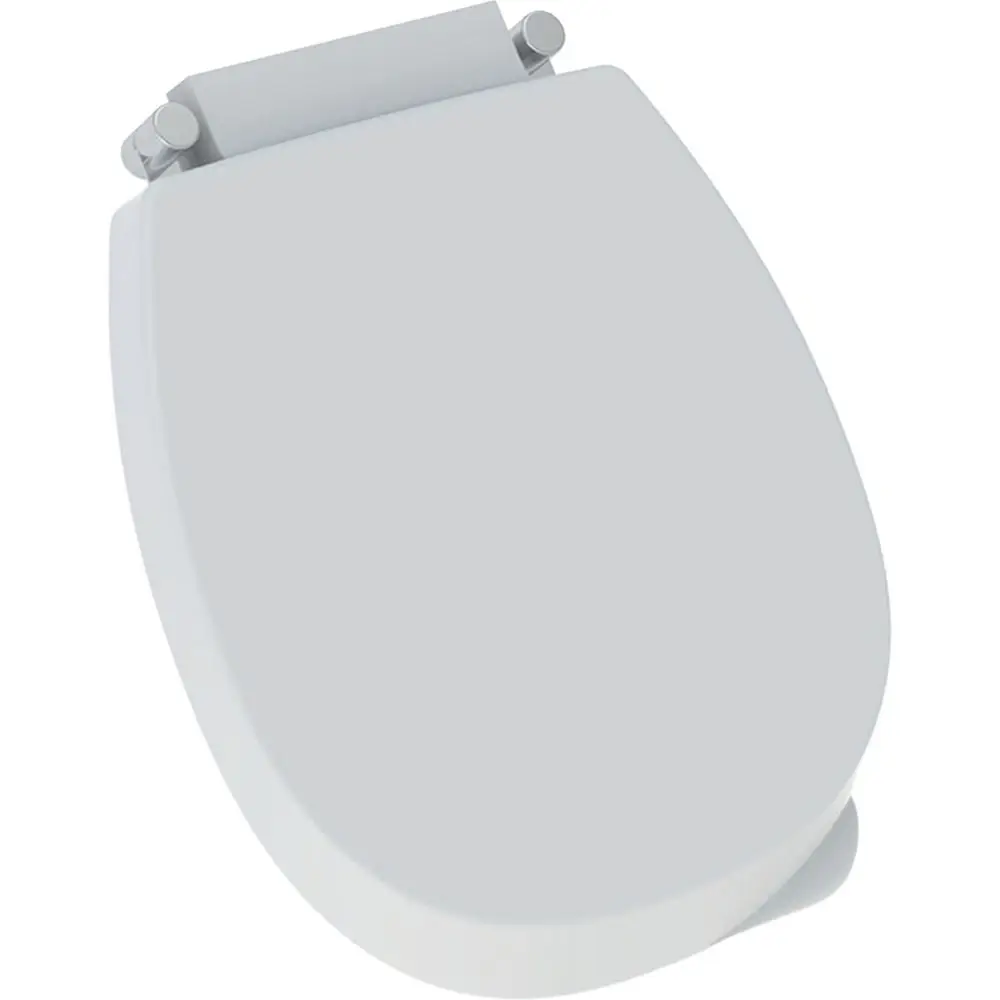 Weißer Urinal-Deckel mit abnehmbarem Design und verchromten Messingscharnieren, hergestellt von Geberit.