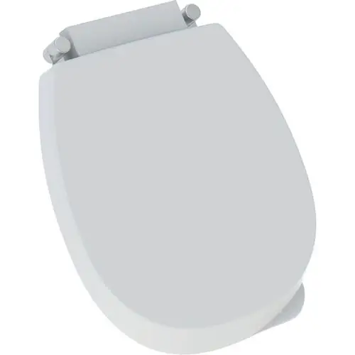 Weißer Urinal-Deckel mit abnehmbarem Design und verchromten Messingscharnieren, hergestellt von Geberit.