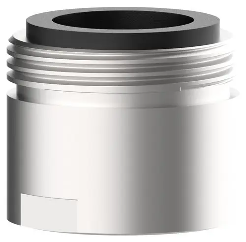 Strahlregler mit M18x1-Gewinde von Keuco. Das Produkt weist eine sichtlich runde Form mit einer schwarzen Dichtung und einem Edelstahl-finish auf.