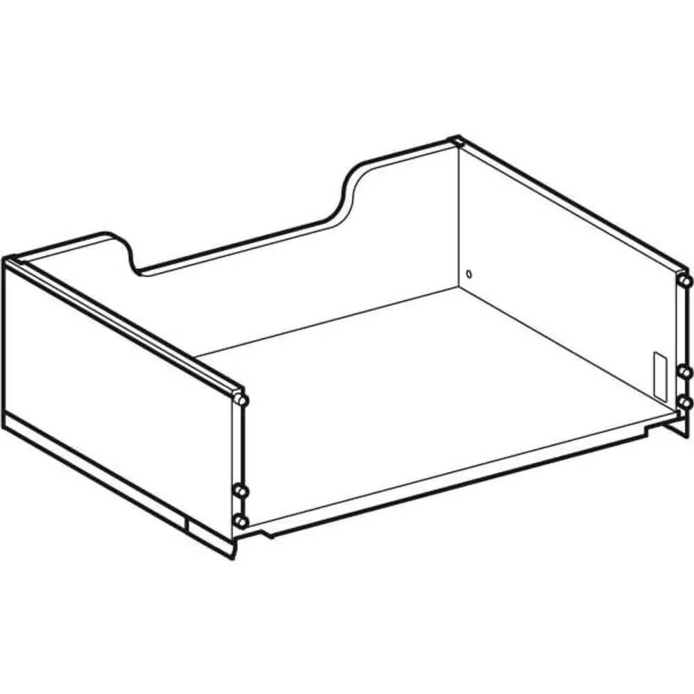 Geberit Schublade in grauer Farbe, offen, mit leicht geschwungenem Vorderteil und ohne Ausschnitt, für den Einbau in Möbelstücke oder Schranksysteme geeignet.