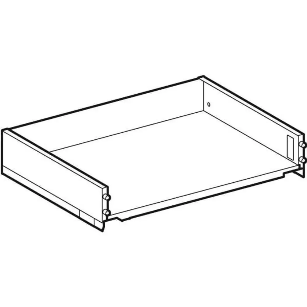 Geberit Schublade, offene Konstruktion ohne Schubladeneinsatz, mit Montagepunkten für die Befestigung. Ideal für den Einsatz in Küchenschränken oder Waschbeckenkombinationen.