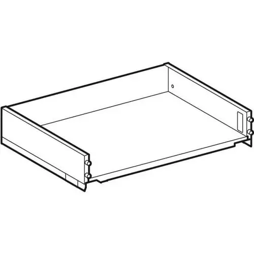 Geberit Schublade, offene Konstruktion ohne Schubladeneinsatz, mit Montagepunkten für die Befestigung. Ideal für den Einsatz in Küchenschränken oder Waschbeckenkombinationen.