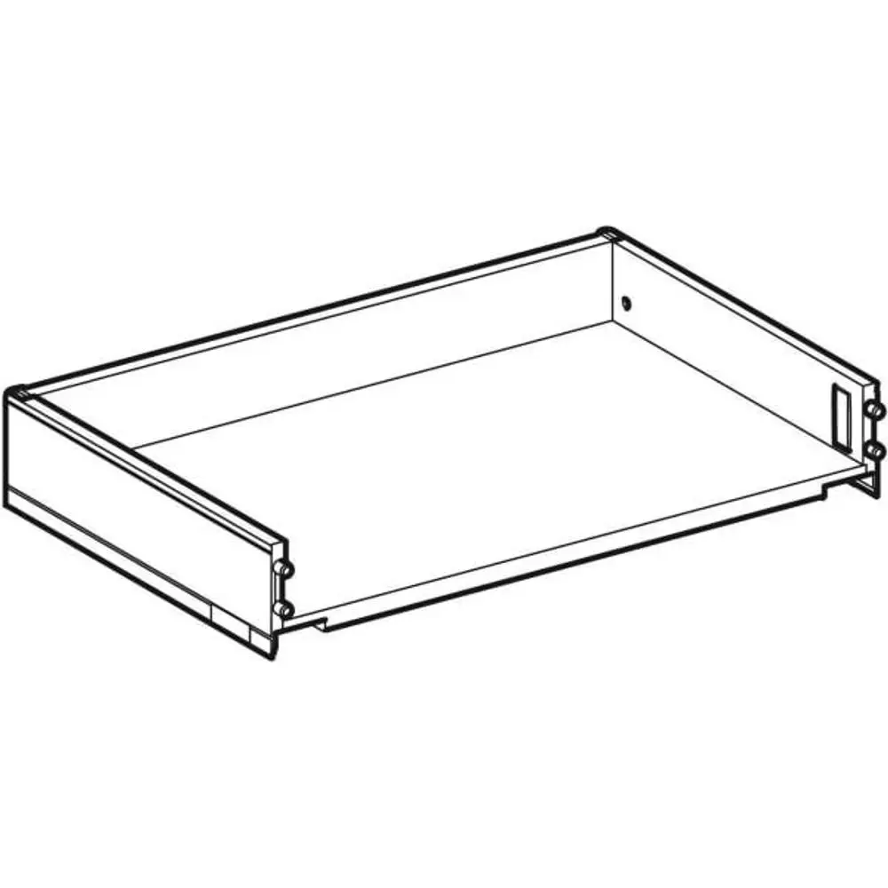 Geberit Schublade in technisch präzisem Design, geeignet für Einbaumöbel im Badbereich. Offene Seitenstruktur zum Montieren in Schränken.
