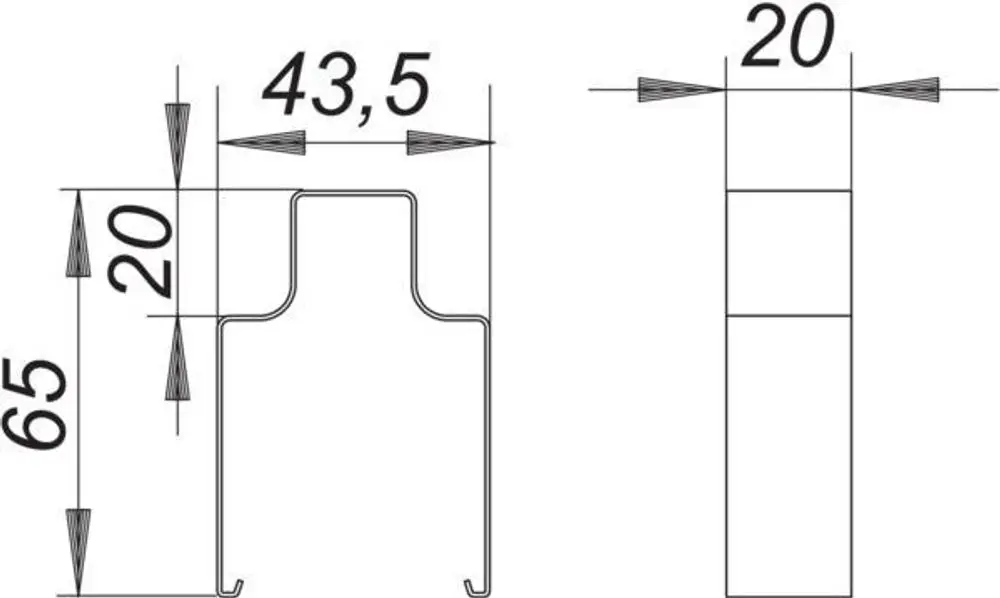 Technisches Zeichnungsdiagramm eines Dallmer Serviceschlüssels mit einem spezifischen Profil und Maßen, dargestellt in Seitenansicht und Frontalansicht.