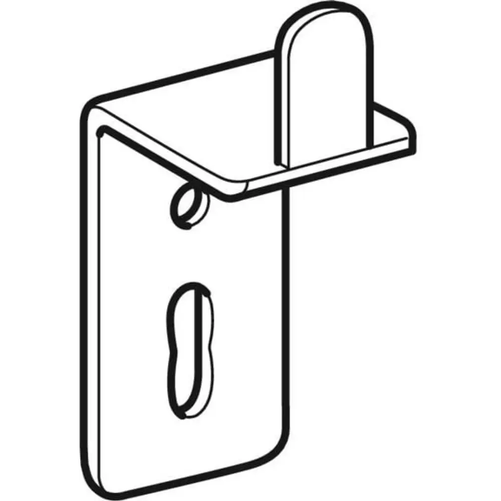 Befestigungsset von Geberit, bestehend aus einer Montageplatte mit Halteclip und mehreren Löchern zur sicheren Befestigung an der Wand.