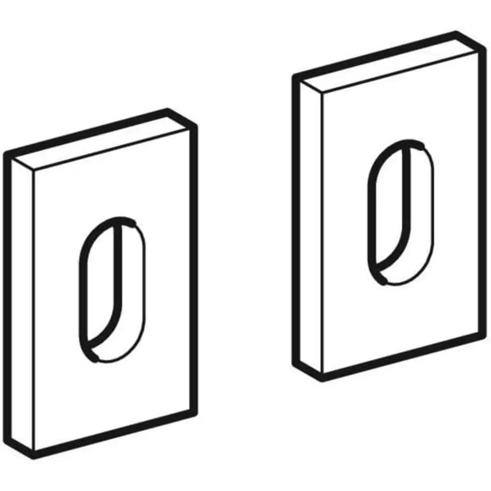 Set aus zwei Distanzscheiben für das Urinal von Geberit, dargestellt in einer schematischen Zeichnung mit ovale Aussparung.