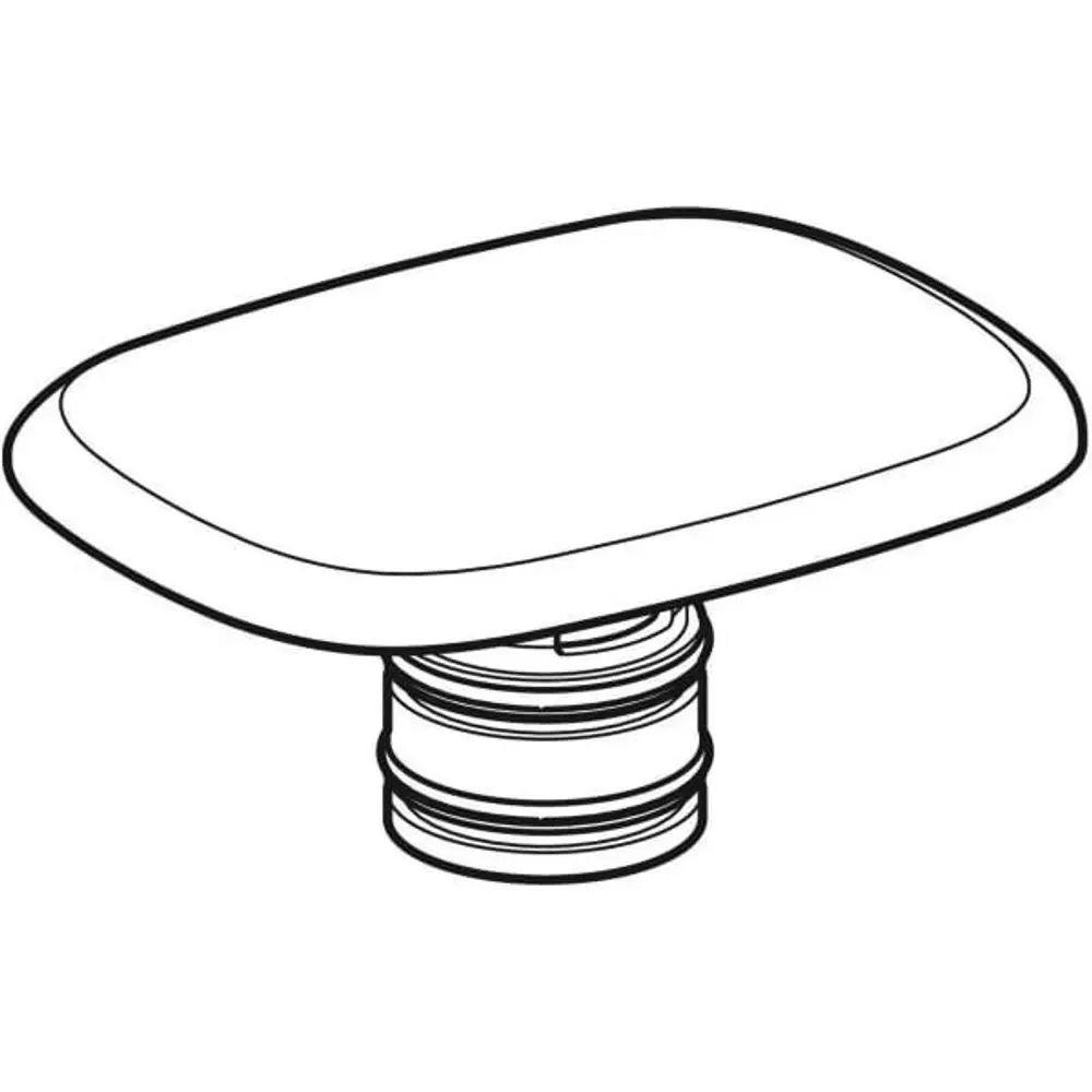 Weißes Ablaufkappen-Design von Geberit mit einer flachen, rechteckigen Oberfläche und einem zylindrischen Anschluss für die Montage am Waschbecken.