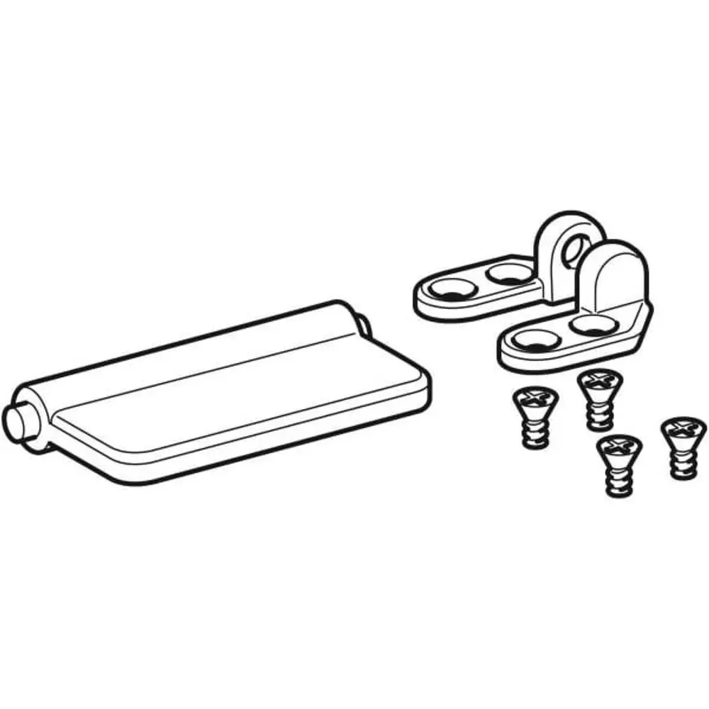 Set aus Scharnieren und Schrauben, passend für Urinaldeckel. Zubehör von Geberit, um den Deckel an der Urinalbefestigung zu sichern.