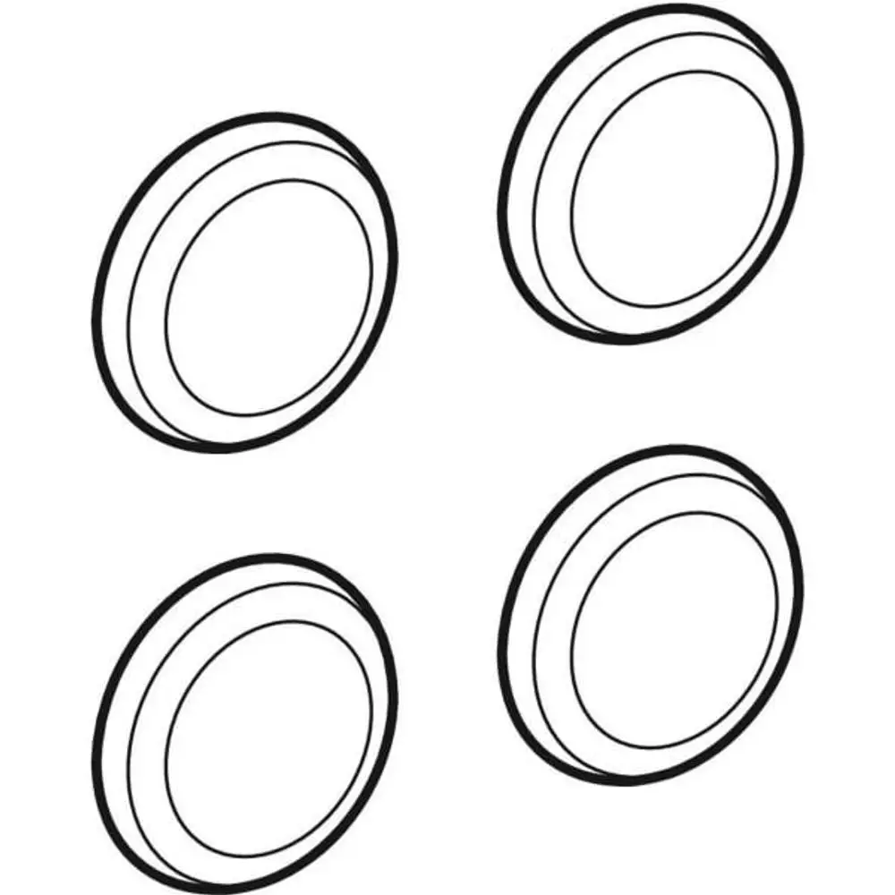 Vier weiße Deckkappen in runder Form, dargestellt in einem einfachen, grafischen Stil. Geeignet für Geberit Produkte.