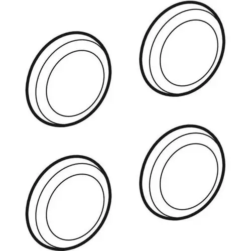 Vier weiße Deckkappen in runder Form, dargestellt in einem einfachen, grafischen Stil. Geeignet für Geberit Produkte.