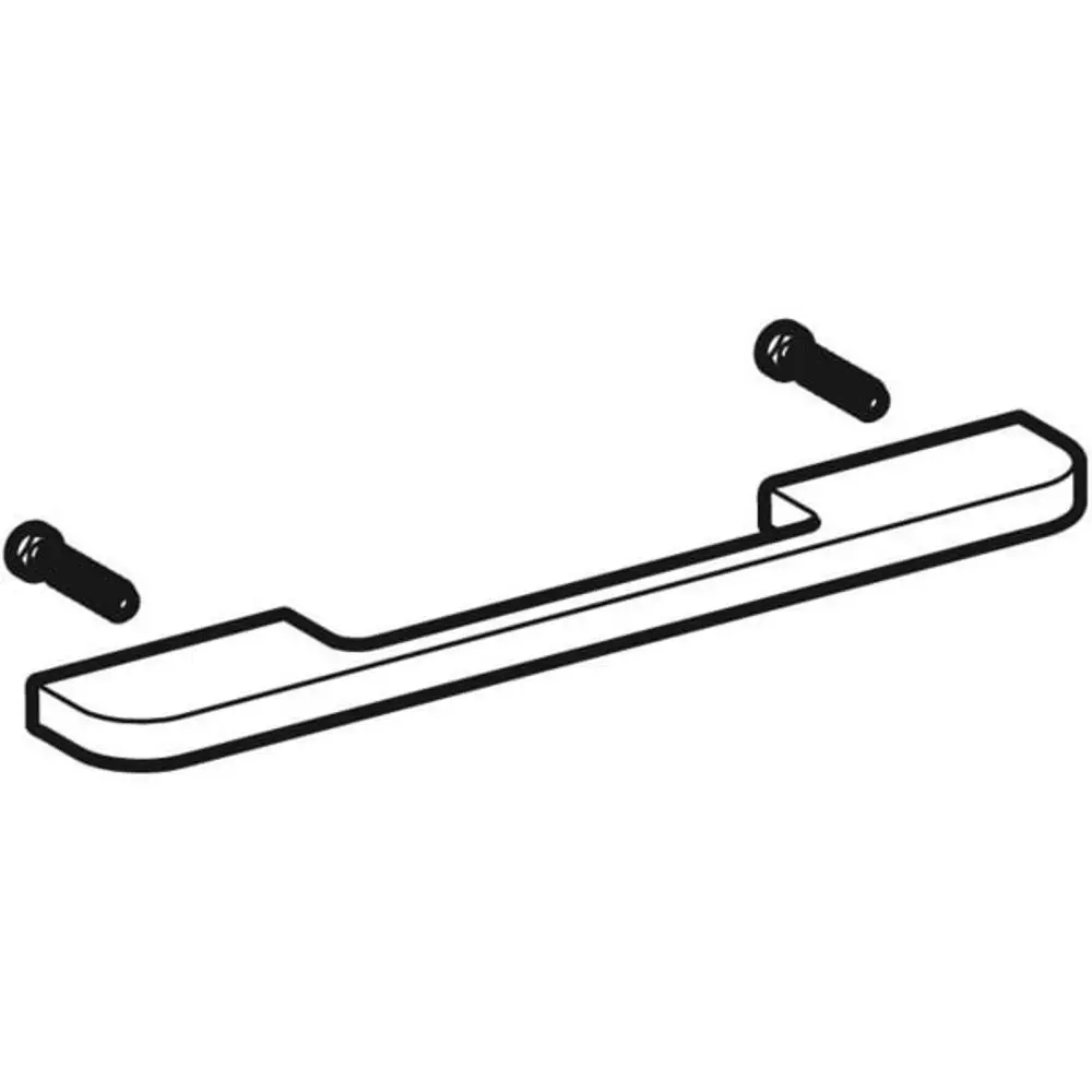 Griff für einen Unterschrank, präsentiert von Geberit. Der Griff hat eine längliche Form und wird mit zwei Schrauben zur Befestigung angeboten.