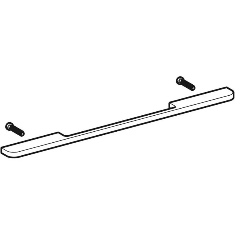 Geberit Griff für Unterschrank, schmale, gerade Form mit Aussparung. Zwei Schrauben zur Befestigung sind im Bild sichtbar.