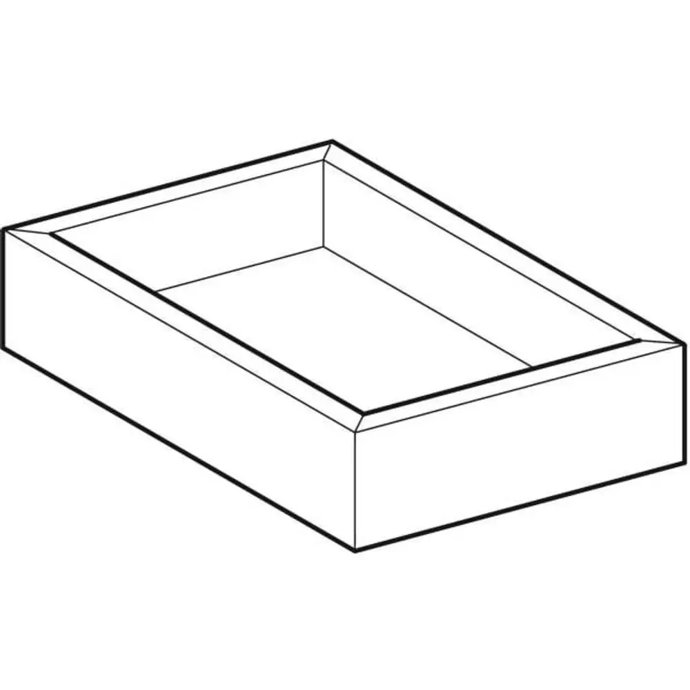 Weiße, rechteckige Handtuchschale von Geberit, flacher Aufbau mit offenen Seiten. Ideal zur Ablage von Handtüchern in einem Badezimmer oder ähnlichen Bereichen.