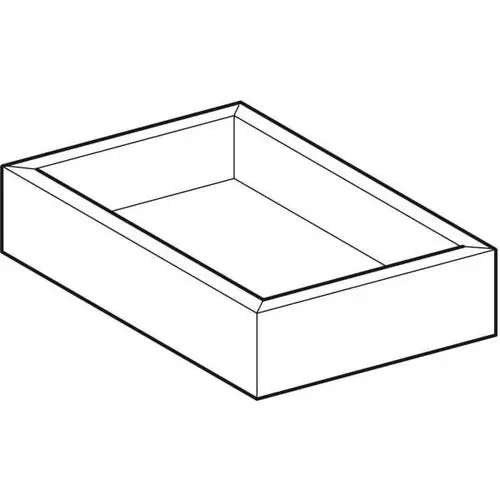 Weiße, rechteckige Handtuchschale von Geberit, flacher Aufbau mit offenen Seiten. Ideal zur Ablage von Handtüchern in einem Badezimmer oder ähnlichen Bereichen.
