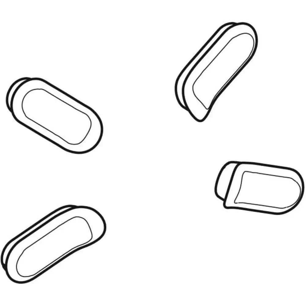 Vier Puffer für einen WC-Sitzring, dargestellt in einer einfachen, skizzenhaften Form. Ideal für die Verwendung mit Geberit-Produkten.