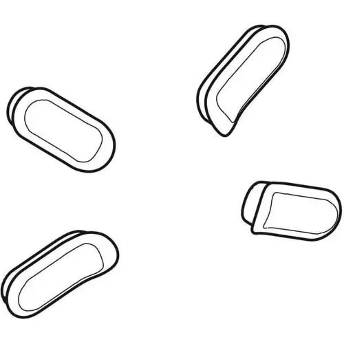 Vier Puffer für einen WC-Sitzring, dargestellt in einer einfachen, skizzenhaften Form. Ideal für die Verwendung mit Geberit-Produkten.