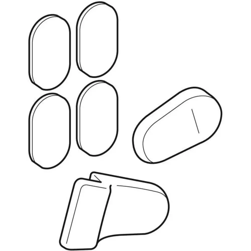 Puffer für WC-Deckel im skizzenhaften Design. Geberit-Produkt zeigt ovale und eine angedeutete Pufferform zur Unterstützung des WC-Deckels.