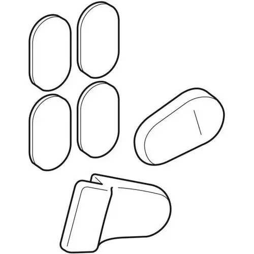 Puffer für WC-Deckel im skizzenhaften Design. Geberit-Produkt zeigt ovale und eine angedeutete Pufferform zur Unterstützung des WC-Deckels.