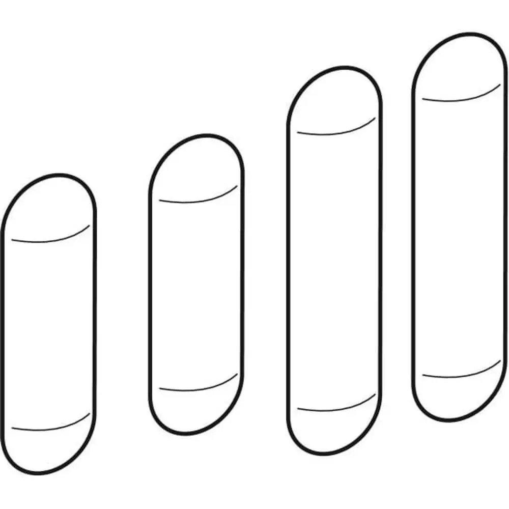 Vier oval geformte Puffer mit unterschiedlichen Höhen, die in einer Reihe angeordnet sind. Sie sind für die Montage an einem Bidetsitz von Geberit vorgesehen.