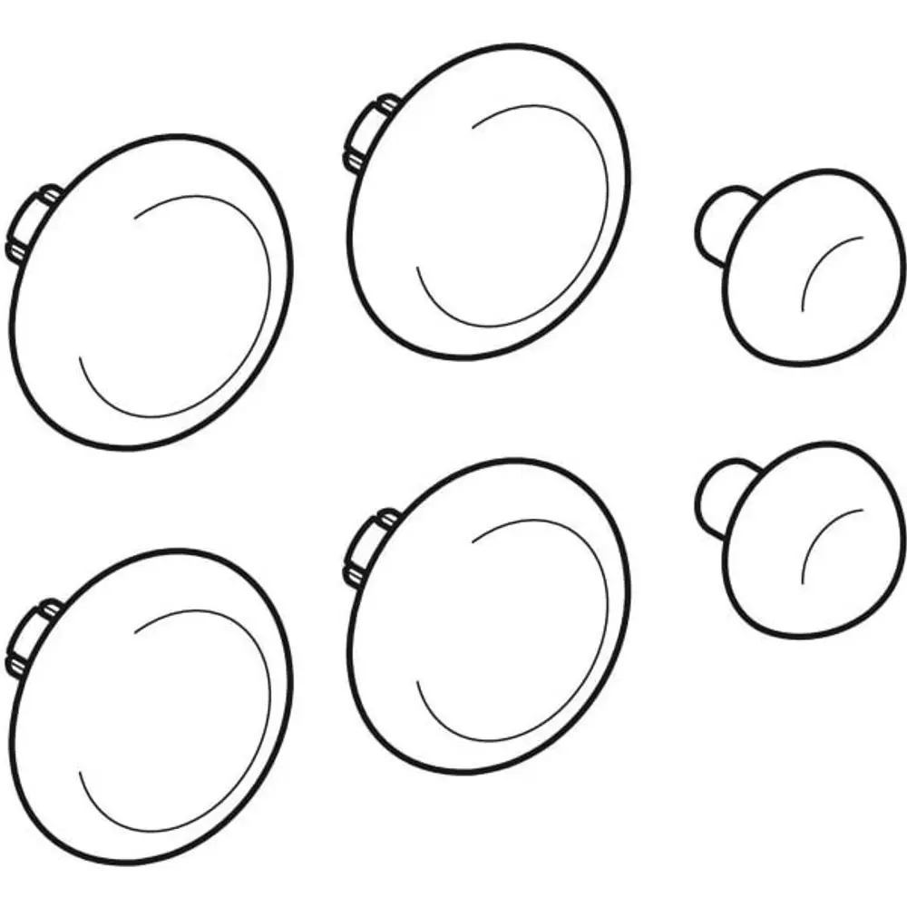 Set aus runden Puffern in unterschiedlichen Größen, geeignet für WC-Deckel, hergestellt von Geberit. Anordnung zeigt mehrere Pufferscheiben.