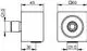 Verchromter Schlauchanschluss mit quadratischer Form und Gewindeanschluss, hergestellt von Keuco. Maße und Details sind im technischen Zeichnungsformat dargestellt.