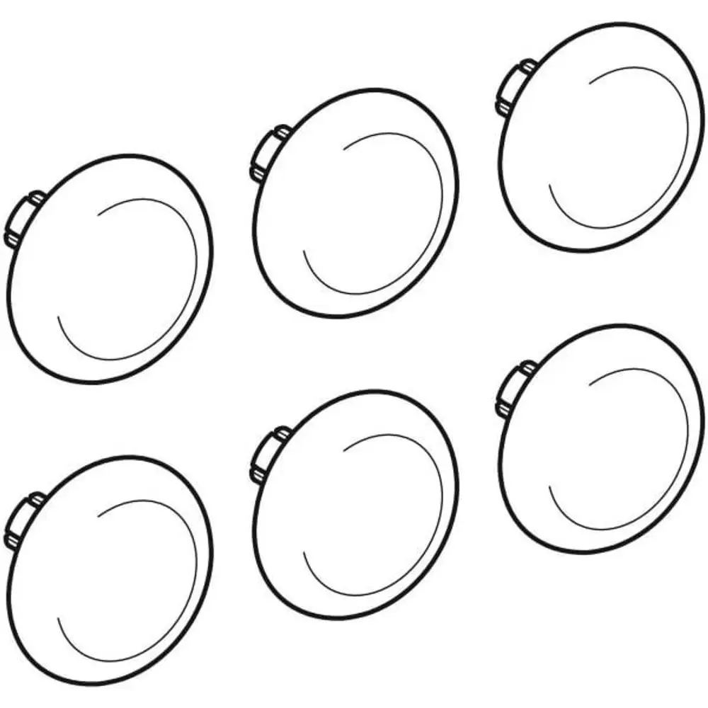Set mit sechs runden, flachen Puffern für WC-Deckel, geeignet für die Montage. Geberit bietet eine zuverlässige Lösung für WC-Deckel-Befestigungen.