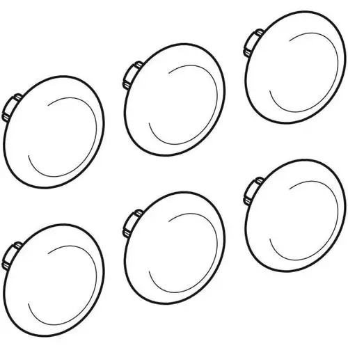 Set mit sechs runden, flachen Puffern für WC-Deckel, geeignet für die Montage. Geberit bietet eine zuverlässige Lösung für WC-Deckel-Befestigungen.
